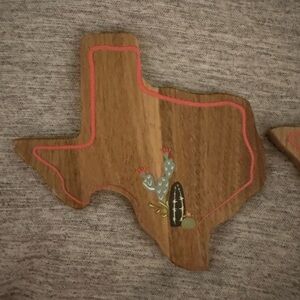 Wooden Texas Shaped coasters with Cactus Design
